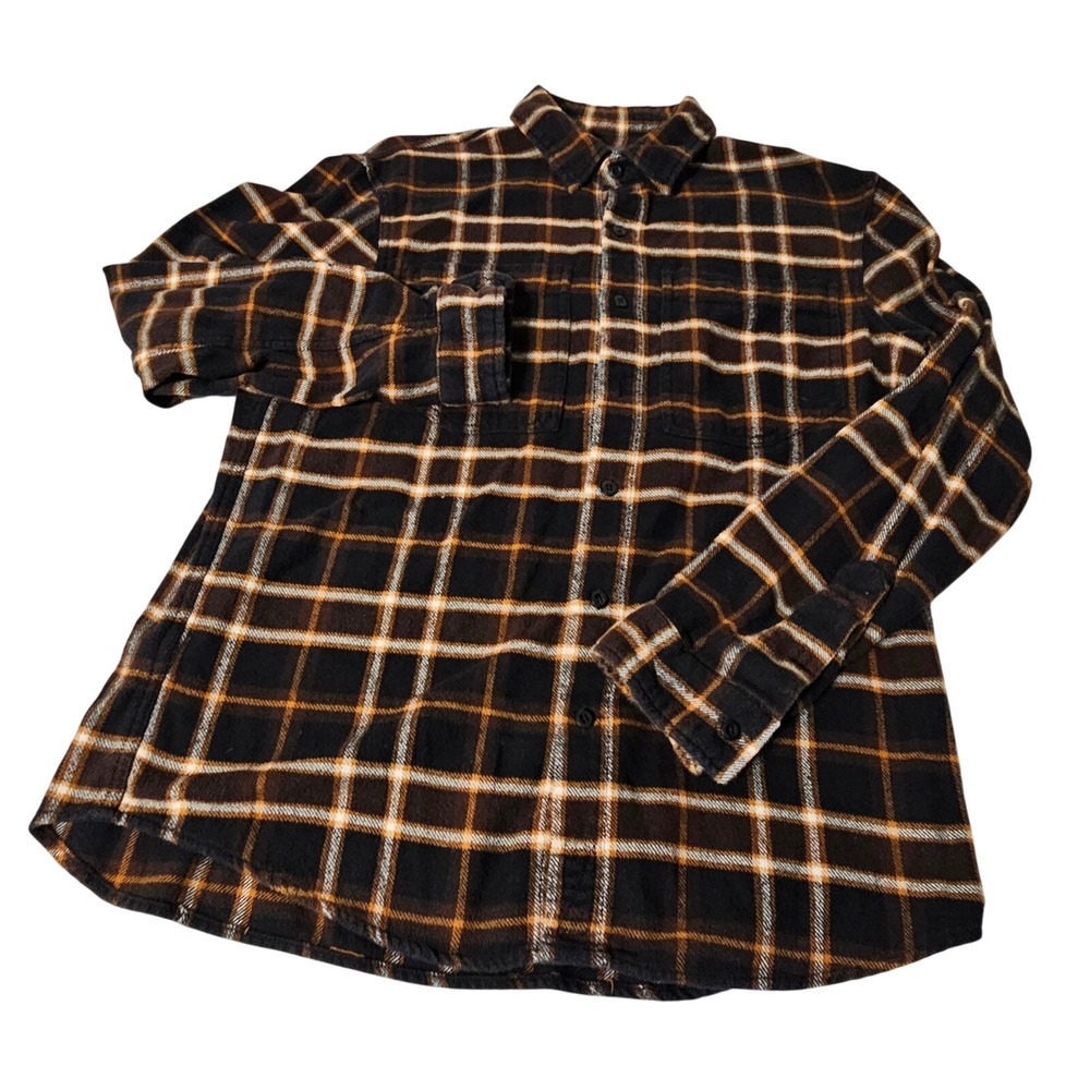 L.L. Bean Signature Flannel Shirt Mens Large Brown‎ Plaid Slim Fit 507625